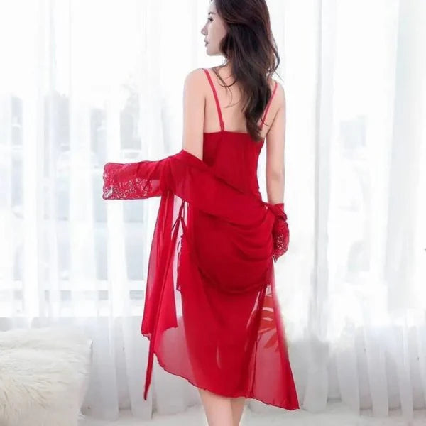 Elite Slit Floral Mesh Nighty with Gown